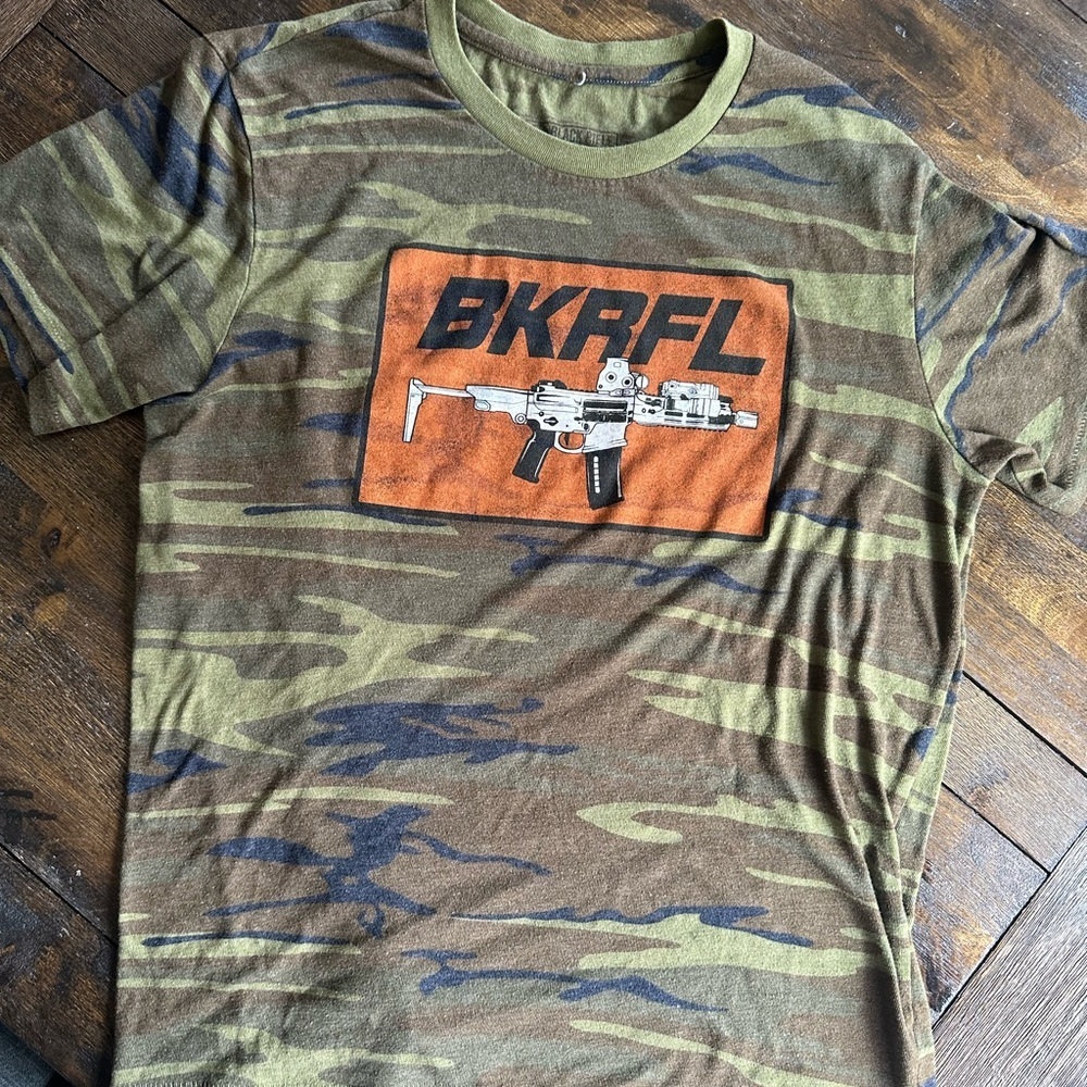 Black Rifle Coffee Woman’s Camouflage Tee with Orange Graphic - Picture 3 of 5